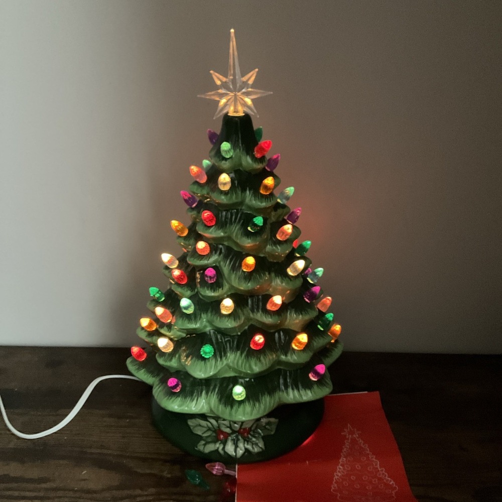 Best Choice Products 15In Ceramic Christmas Tree, Pre-Lit Hand-Painted Tabletop